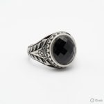 8.920g Sterling Silver Black Stone Ring for Men | Vintage Ornate Oval Black Onyx Statement Ring | 925 Silver Men's Ring