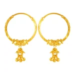 Gold Bali Earrings With Jhumki Drops-22KT
